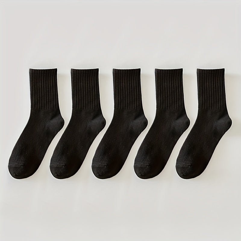 5 Pairs Solid Comfy Breathable Socks Women's Stockings Hosiery