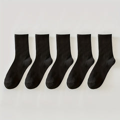 5 Pairs Solid Comfy Breathable Socks Women's Stockings Hosiery