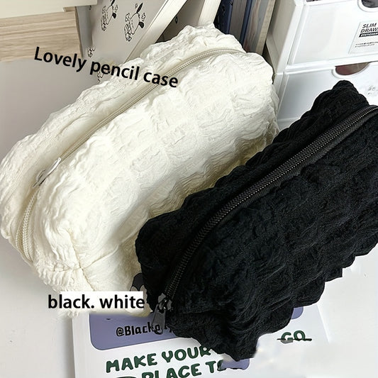 Large Pencil Bag Sweet Puff Polyester Case Soft Stationery Storage