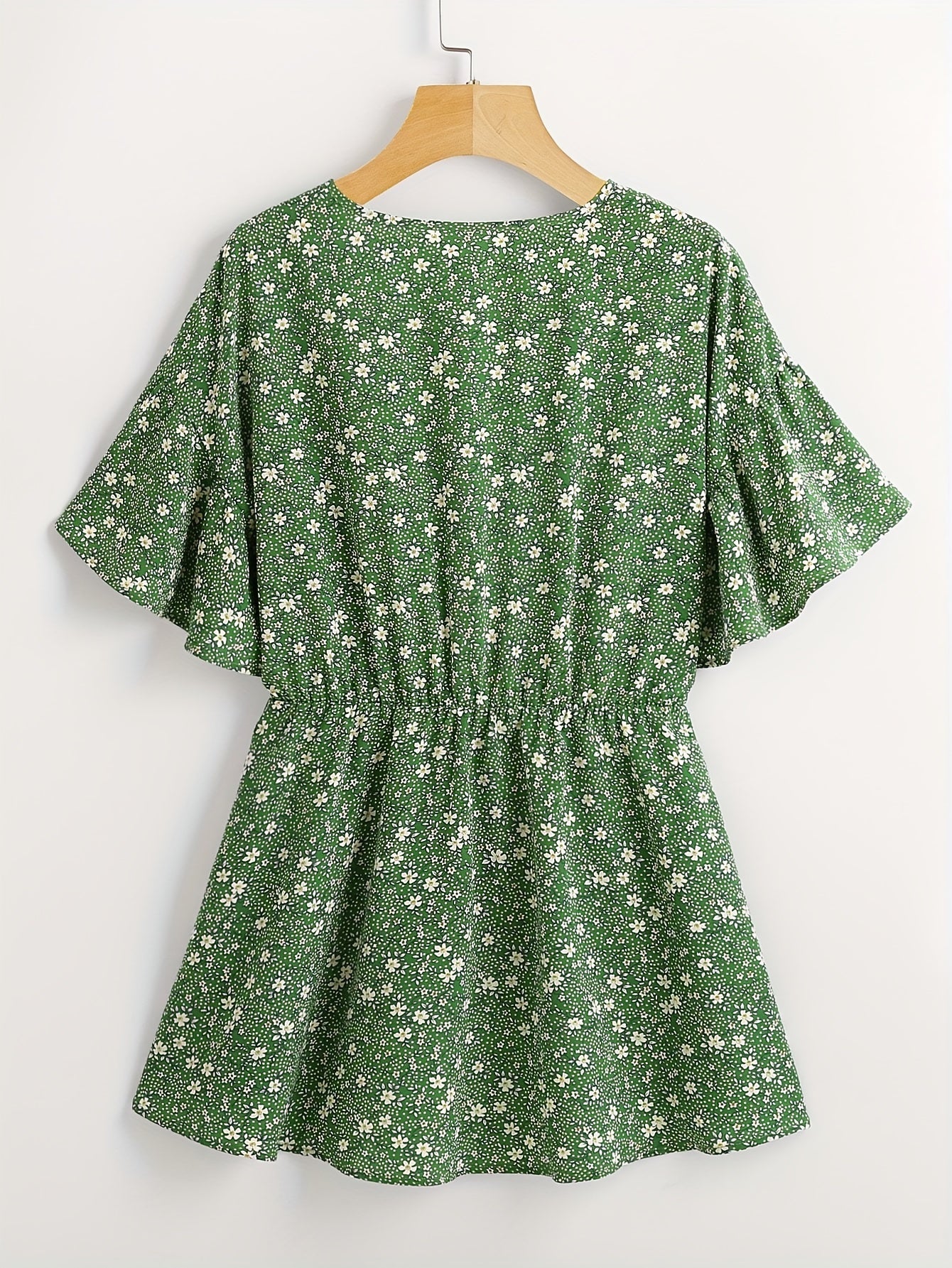 Boho Floral Print Butterfly Sleeve Surplice Neck Peplum Top