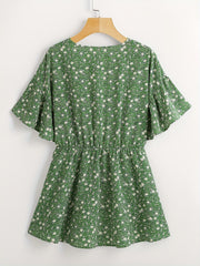 Boho Floral Print Butterfly Sleeve Surplice Neck Peplum Top