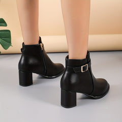 Women's Block Heeled Short Boots Side Zipper Ankle Boots