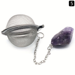 Stainless Steel Tea Infuser Ball Strainer with Healing Stones Rose Quartz