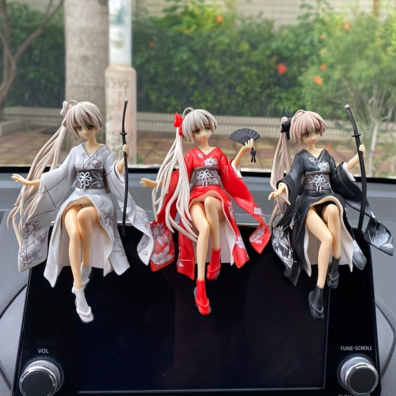 Anime Girl Kimono Figure Car Ornament with Base