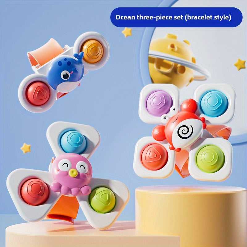 3pcs Animal Suction Cup Spinning Tops Educational Toy for Kids