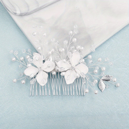 Flower Charm Hair Comb with Faux Pearl & Crystal - Wedding Headwear