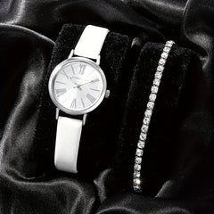 Alloy Round Quartz Watch & Rhinestone Bead Bracelet Set