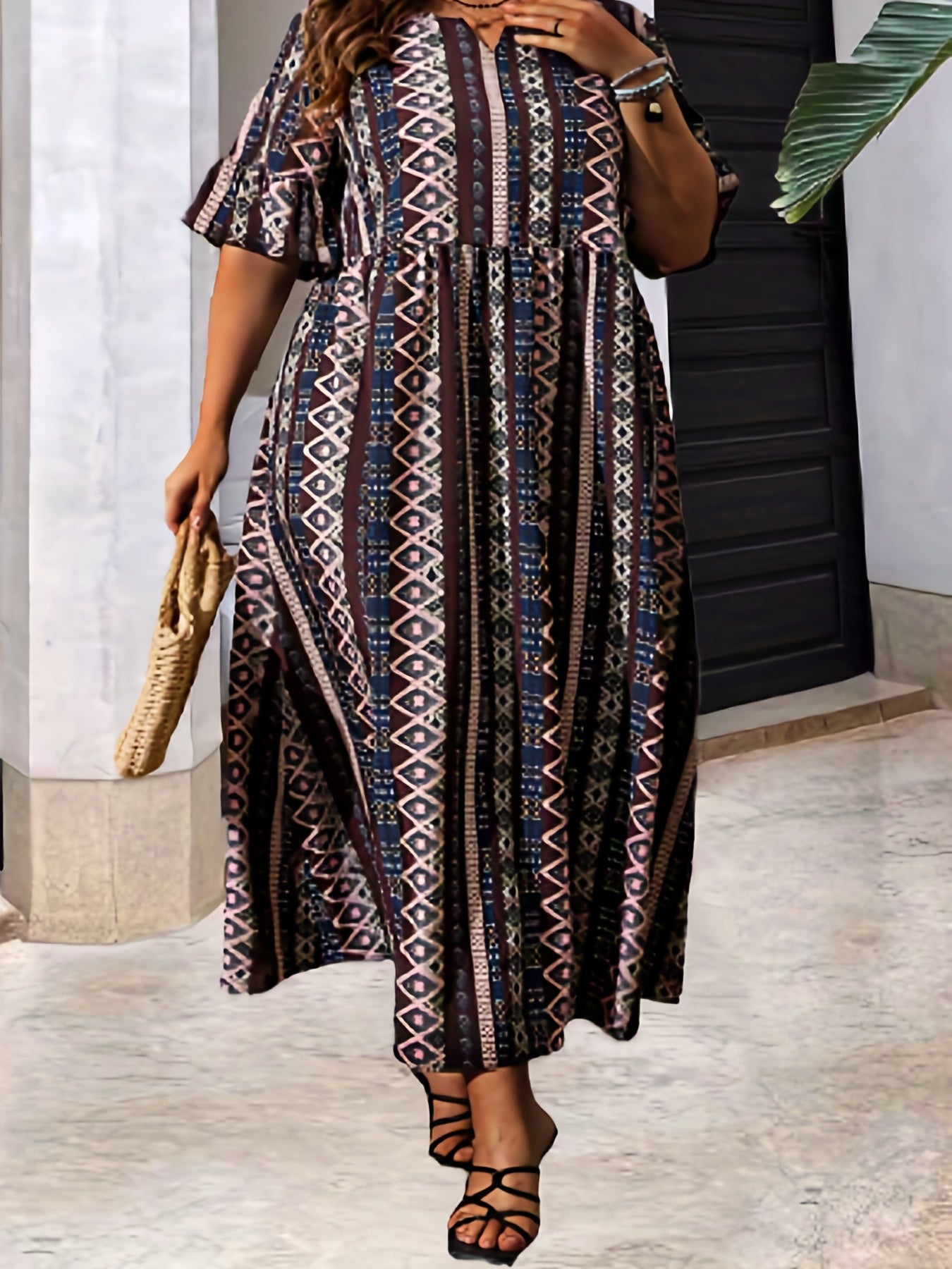  Casual Dress Women's Plus Ruffle Trim Maxi Dress