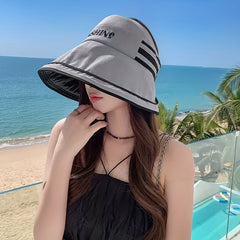 Sunshine Embroidery Ponytail Visor Hat Wide Brim UV Protection Sun Hat