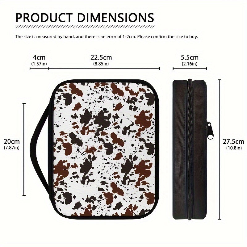 Brown Cow Print Bible Cover for Women with Handle, Zippered Pocket