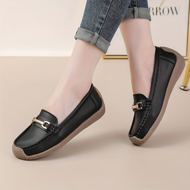 Women's Metallic Chain Loafers Slip On Lightweight Soft Sole Shoes