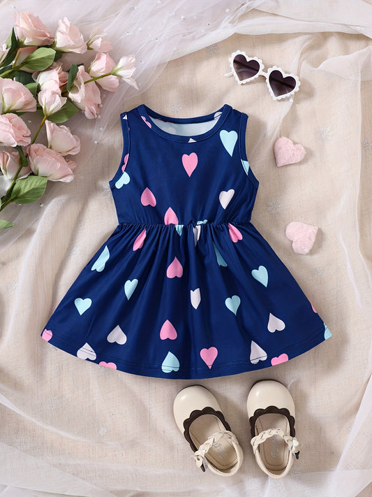 Heart Love Sleeveless Pleated Dress Baby Girls Casual Dress
