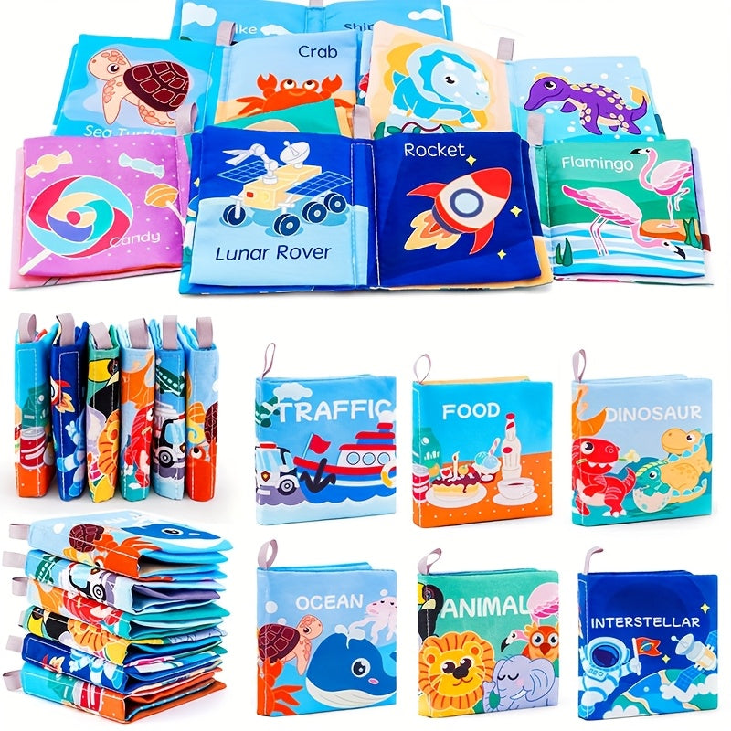 Colorful Educational Cloth Book - 6 Themes, English Letters, Cartoon Patterns