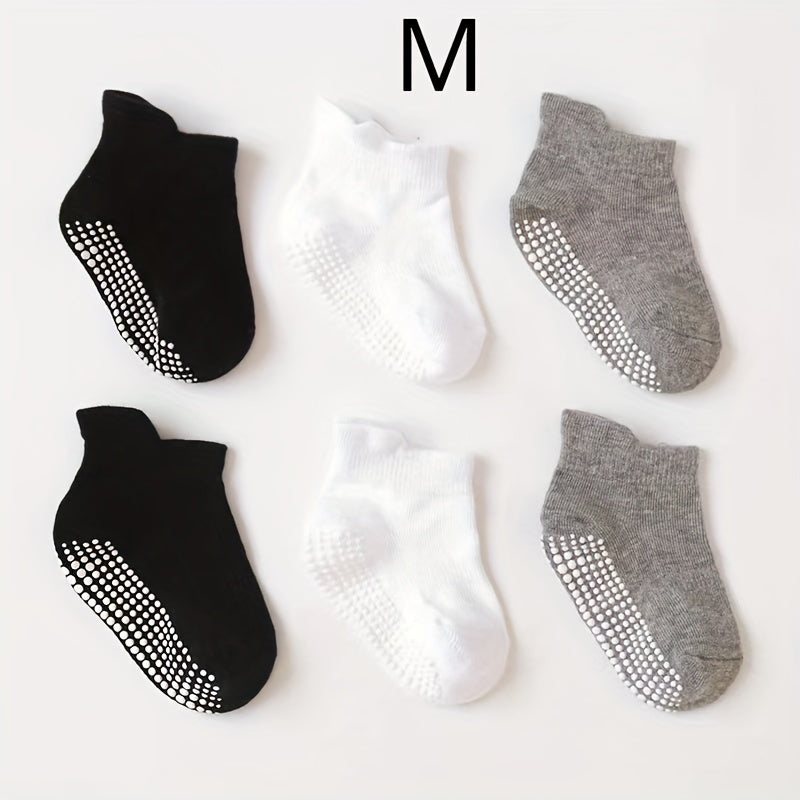 6 Pairs Boy's Non Slip Socks with Rubber Bottom Dots