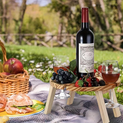 Portable Foldable Wine Table with Glass Holder for Camping