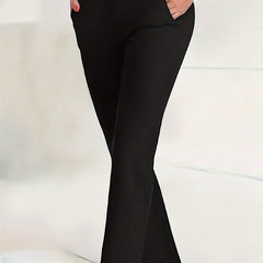  Solid High Rise Straight Leg Pants With Pockets