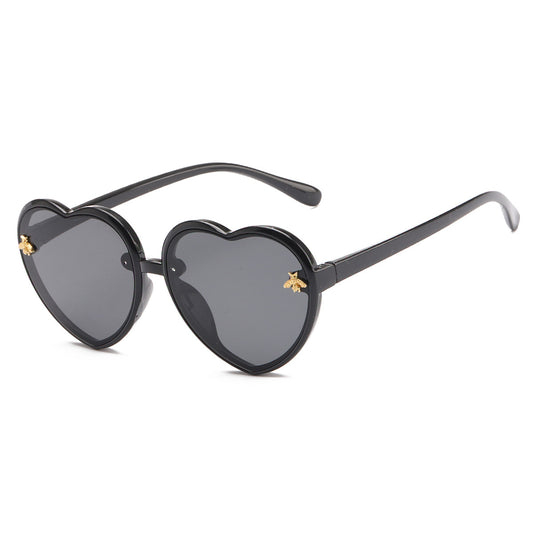 Girls Heart Shaped Sunglasses with Little Bee Decor