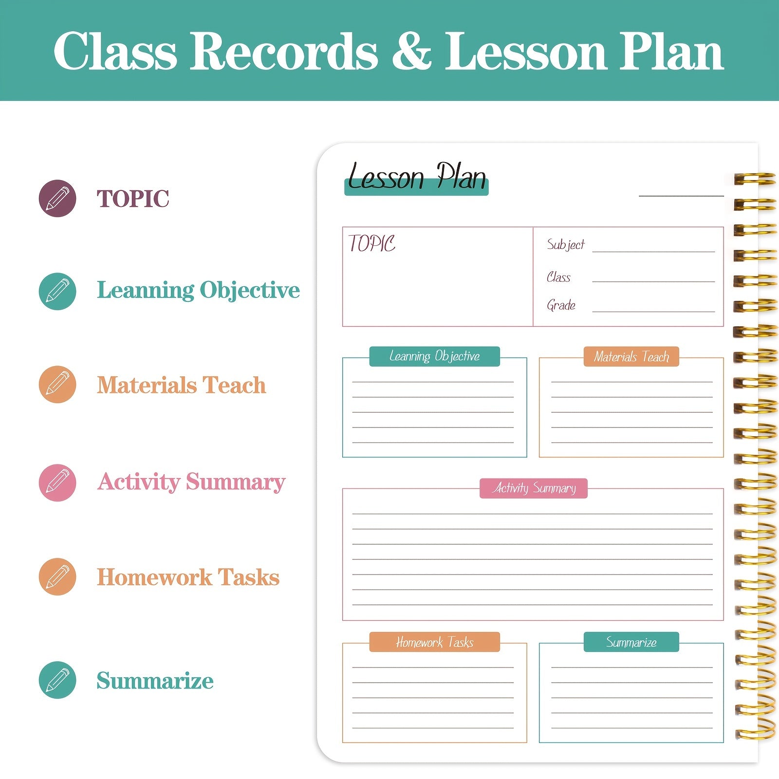 Teacher Planner Notebook Academic Lesson Plan & Record Book 8.5x5.5 Inches