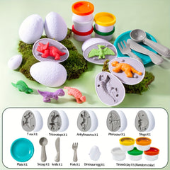 Dinosaur Clay Pretend Play Toy Set with Models, Molds, Tools