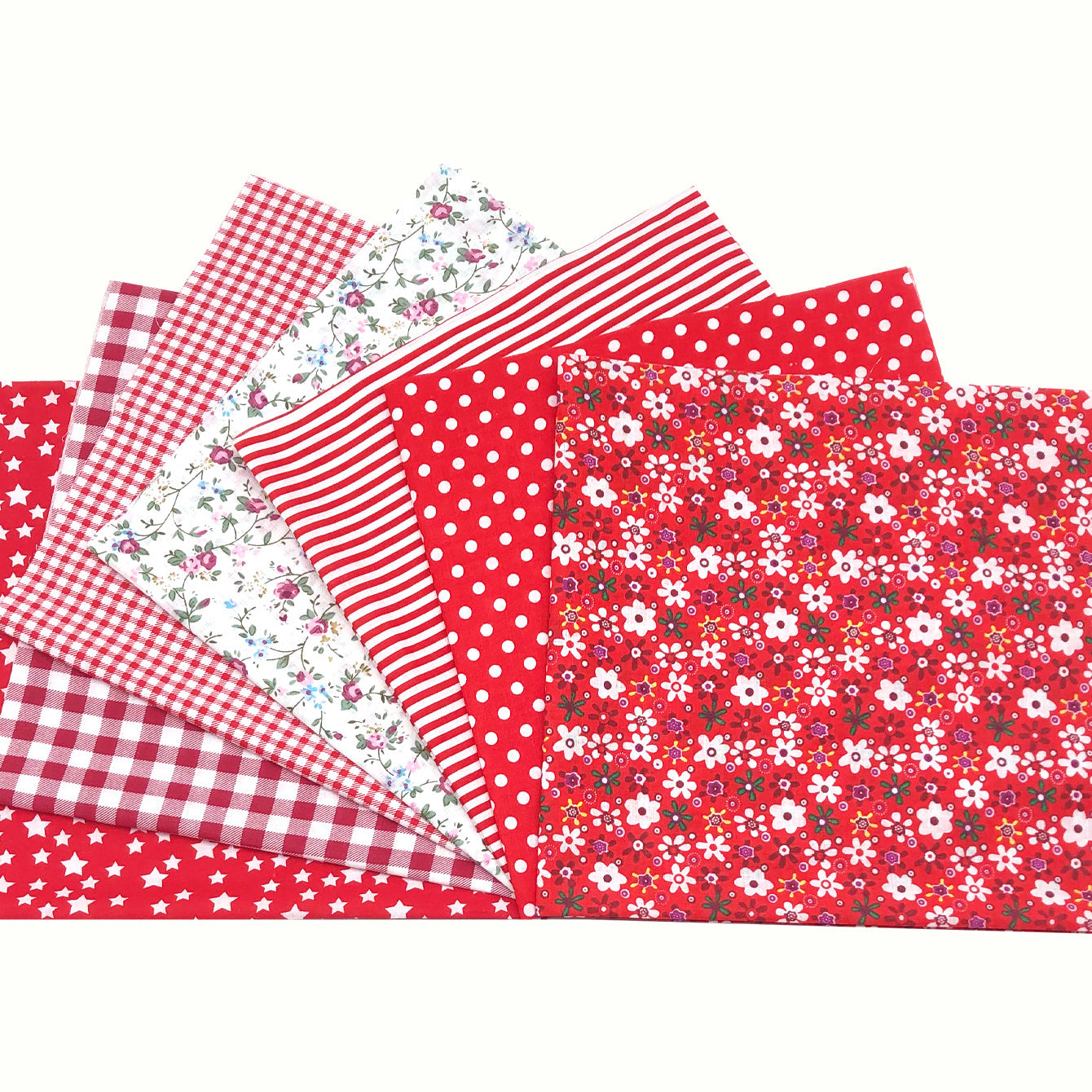 7pcs Red Floral Print Cotton Fat Quarters Sewing Quilting DIY