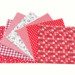 7pcs Red Floral Print Cotton Fat Quarters Sewing Quilting DIY