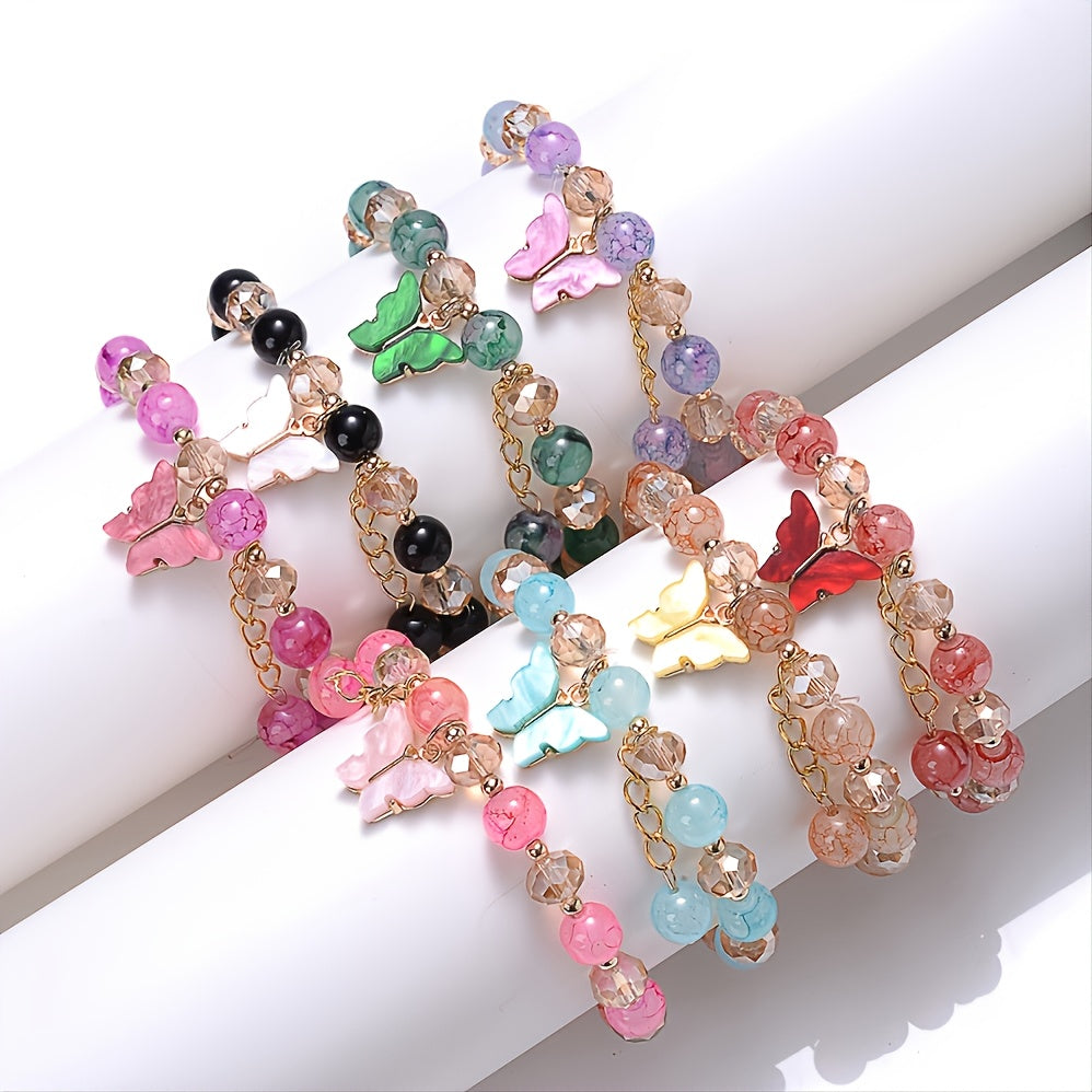 Beaded Butterfly Charm Bracelet Glass Sweet Jewelry Gift Yoga Meditation