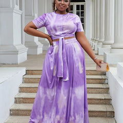 Tie Dye Print Crop Top & Maxi Skirt 2pcs Set Outfit Plus Size
