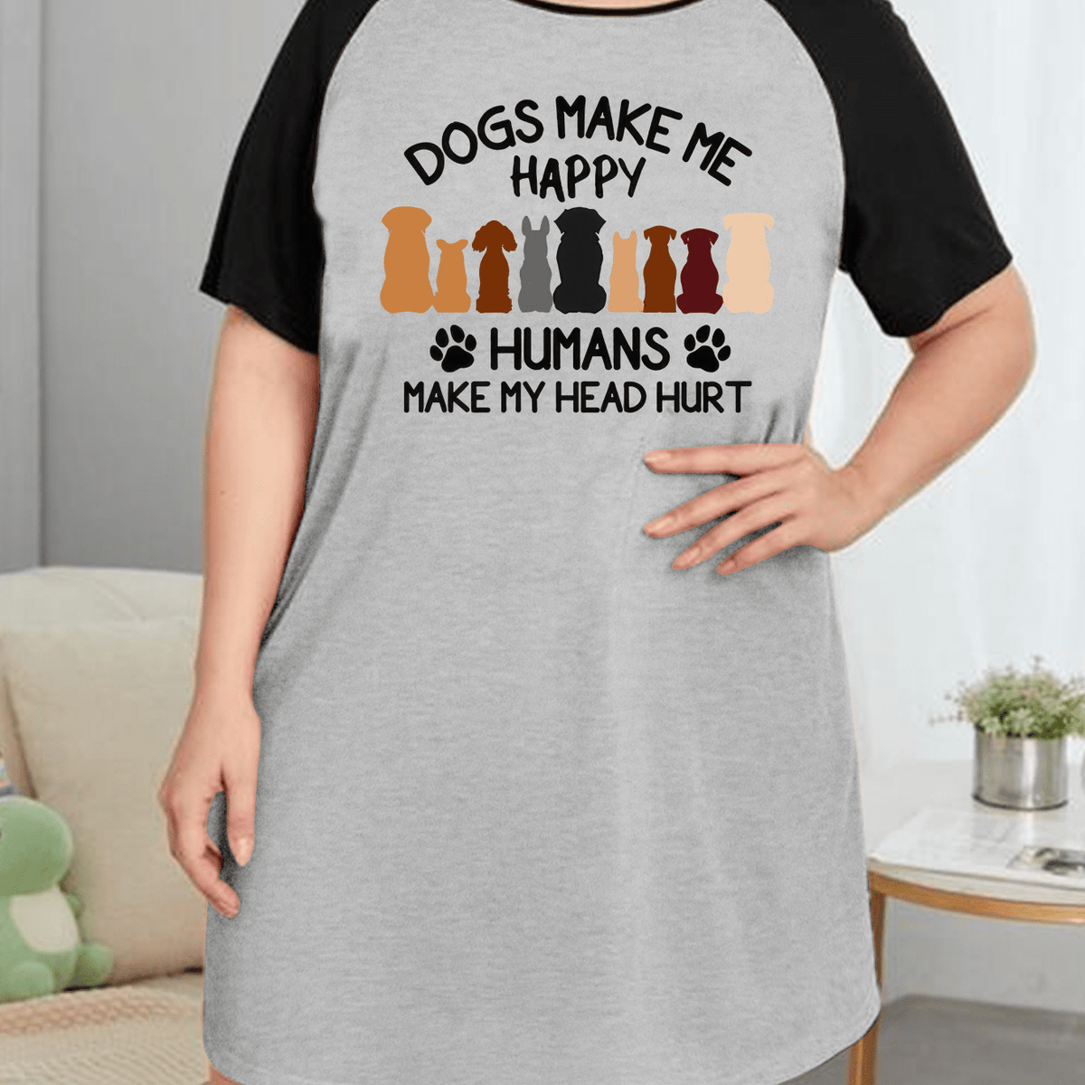  Dogs & Slogan Print Nightdress Tee Sleep Dress