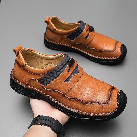 Men Leather Stitch Loafer Shoes Lightweight Slip On Casual Sneakers
