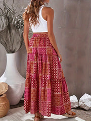  Boho Skirt Patchwork Print High Rise Maxi Skirt