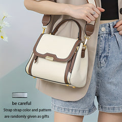 Leather Convertible Crossbody Bag Magnetic Closure Beige Light Brown Navy