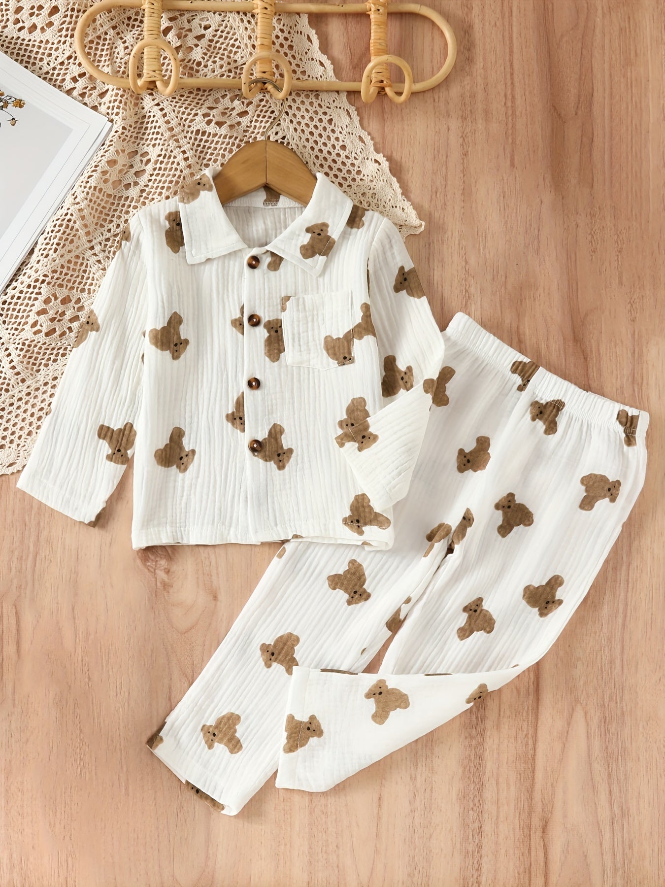 Cotton Bear Cartoon Gauze Pajamas Set for Babies