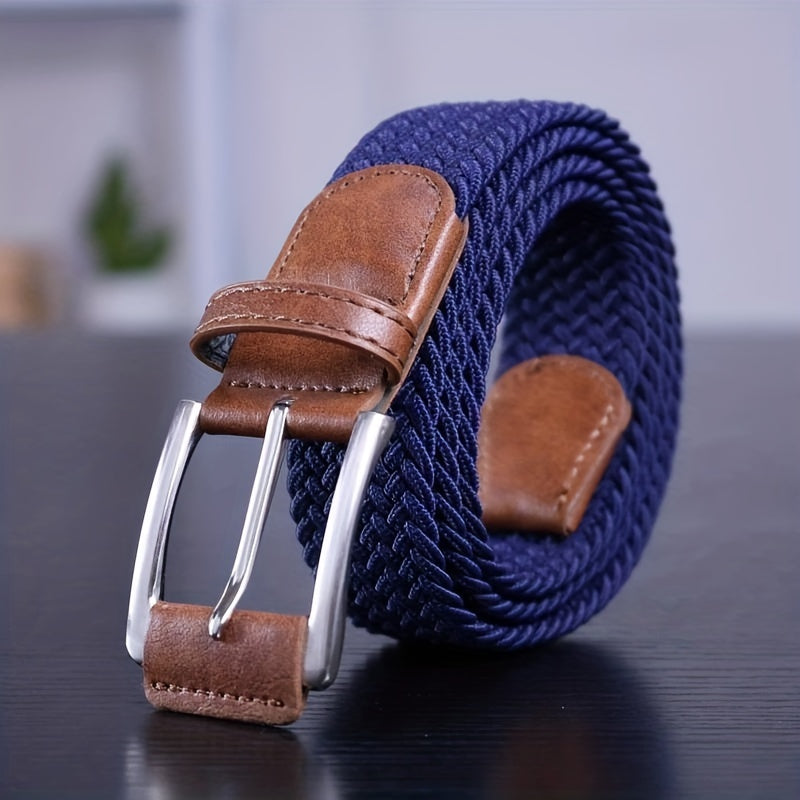 Men's Non-Porous Elastic Woven Pin Buckle Belt