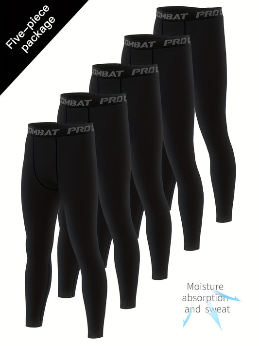 Men's 5pcs High Stretch Leggings Active Quick Drying Sports Compression Pants