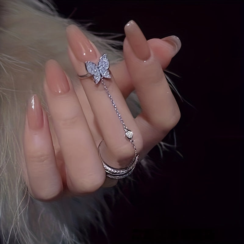 Butterfly Chain Open Ring Rhinestone Jewelry Y2K