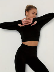 Seamless Long Sleeve Crop Top for Yoga and Fitness Workouts