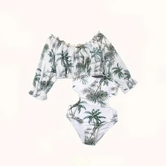 2pcs Girls Coconut Tree Graphic Swimwear Set Bathing Suit