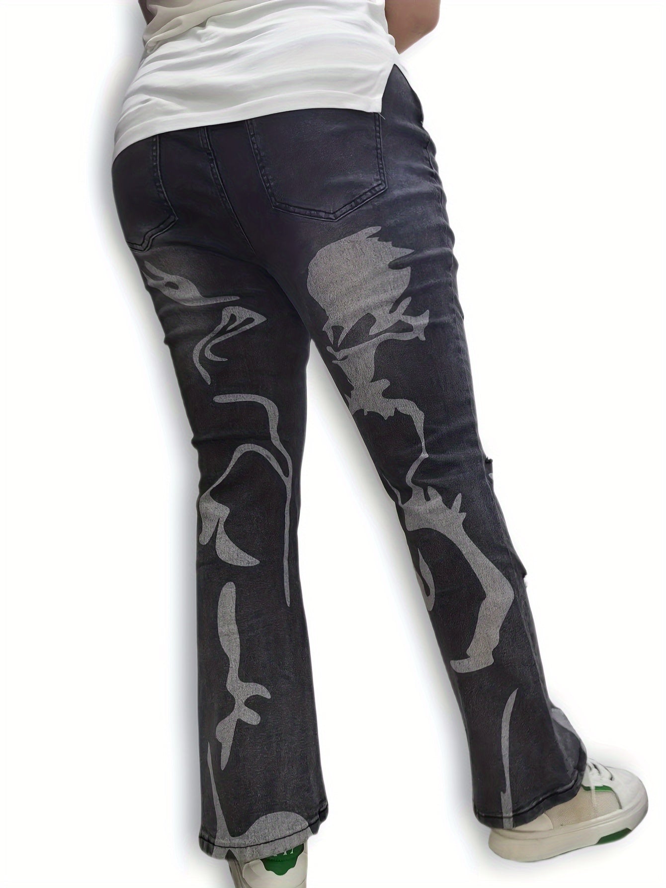  Washed Graphic Flared Leg Jeans