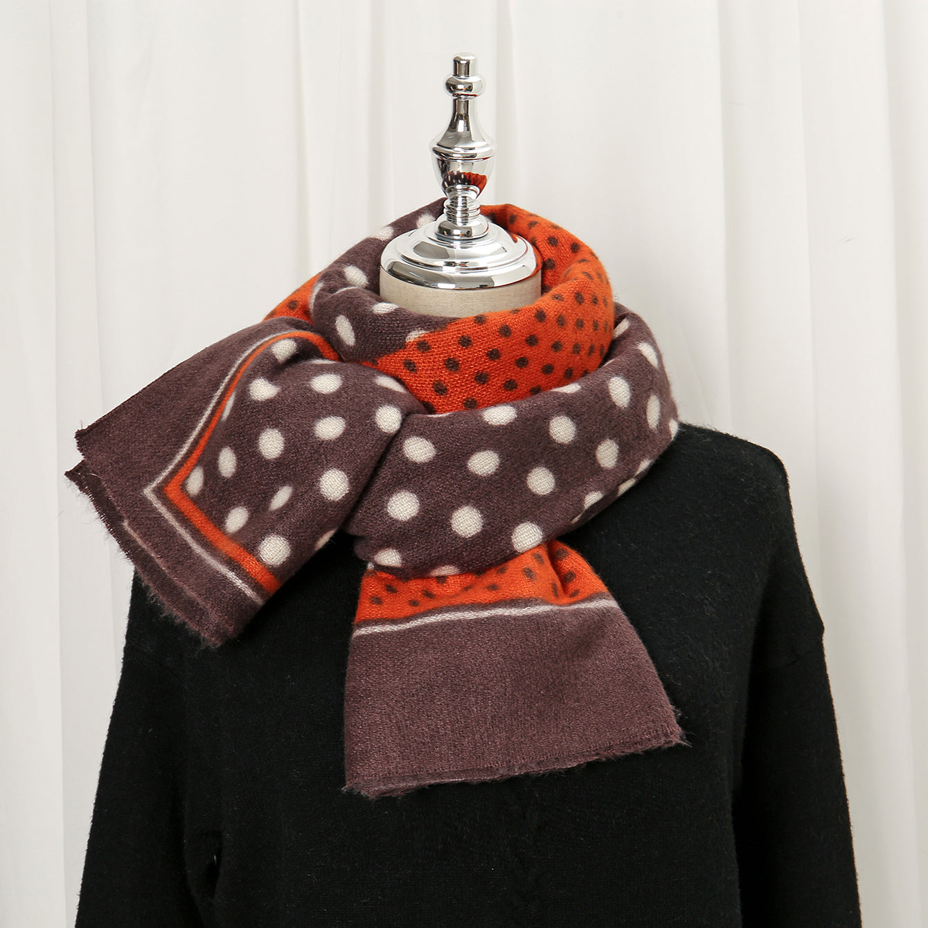 Polka Dot Geometric Warm Scarf Frayed Trim Cashmere Shawl