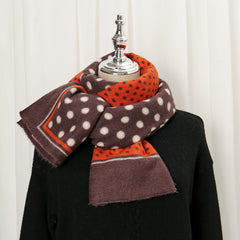 Polka Dot Geometric Warm Scarf Frayed Trim Cashmere Shawl