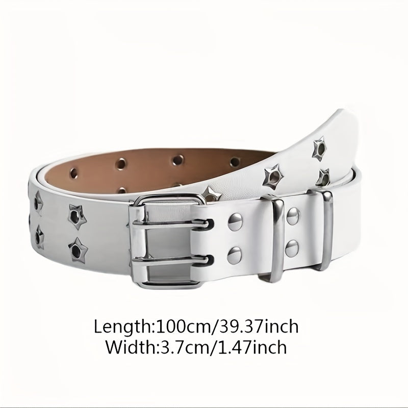 Punk Pentagram Eyelet Belt Double Pin Buckle Rivet Belt For Women