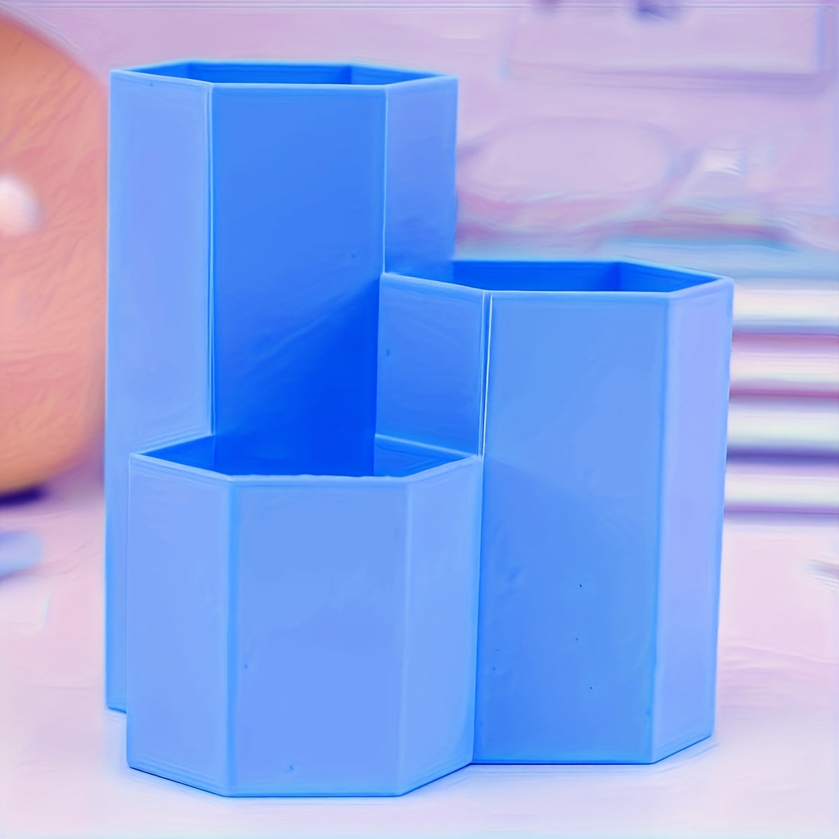 3-in-1 Hexagon Pencil Holder & Brush Stationery Storage Box