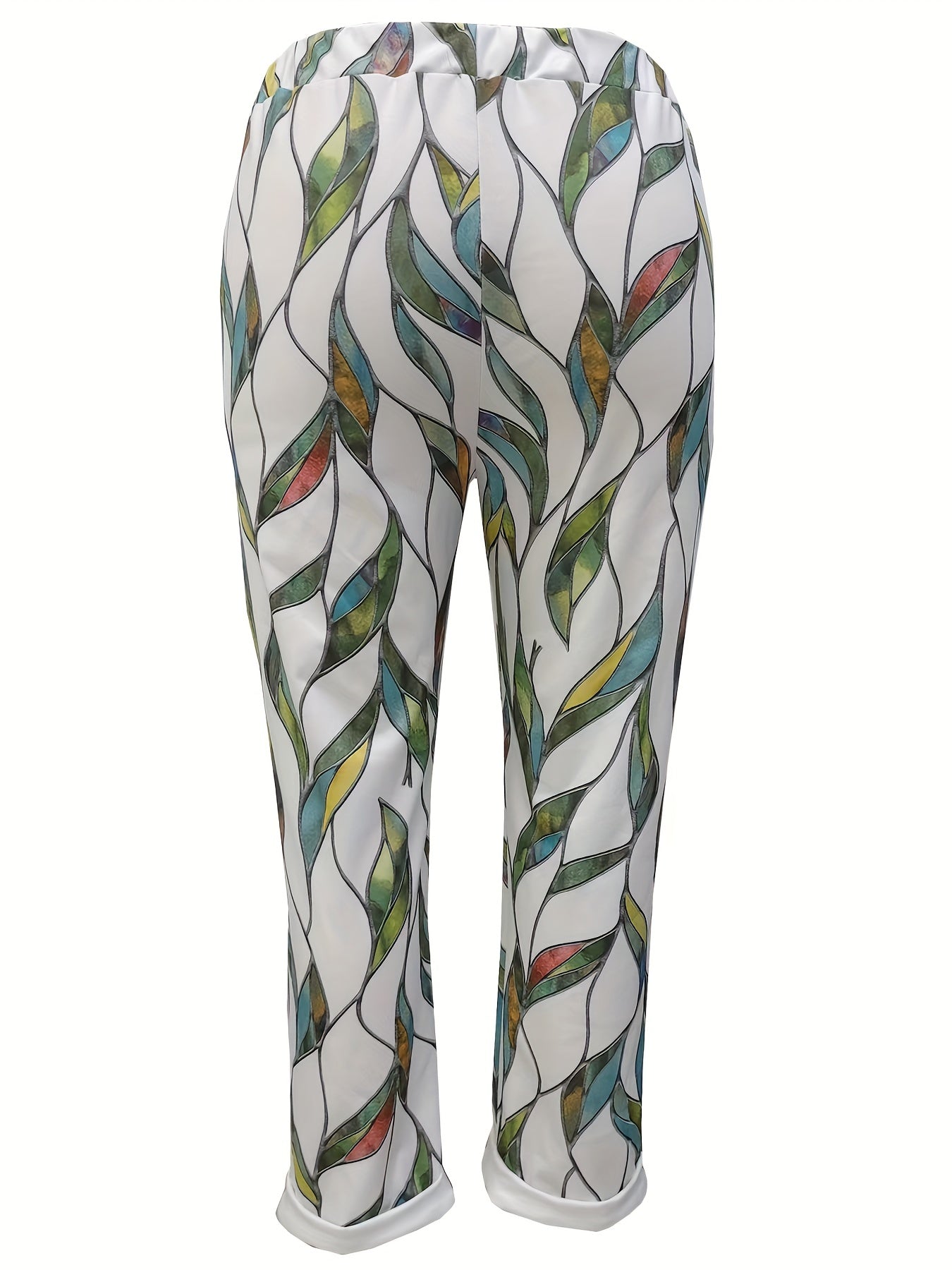Women's Plus Leaf Print Elastic Waist Harem Trousers