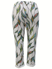 Women's Plus Leaf Print Elastic Waist Harem Trousers