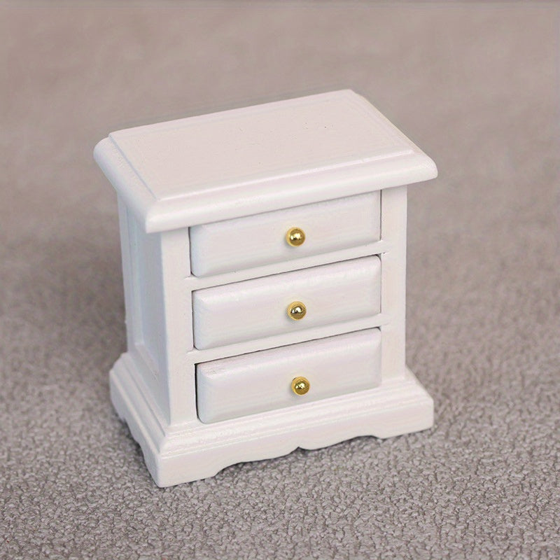 1:12 Scale Wooden Bedside Table w/ 3 Drawers Red