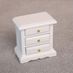 1:12 Scale Wooden Bedside Table w/ 3 Drawers Red