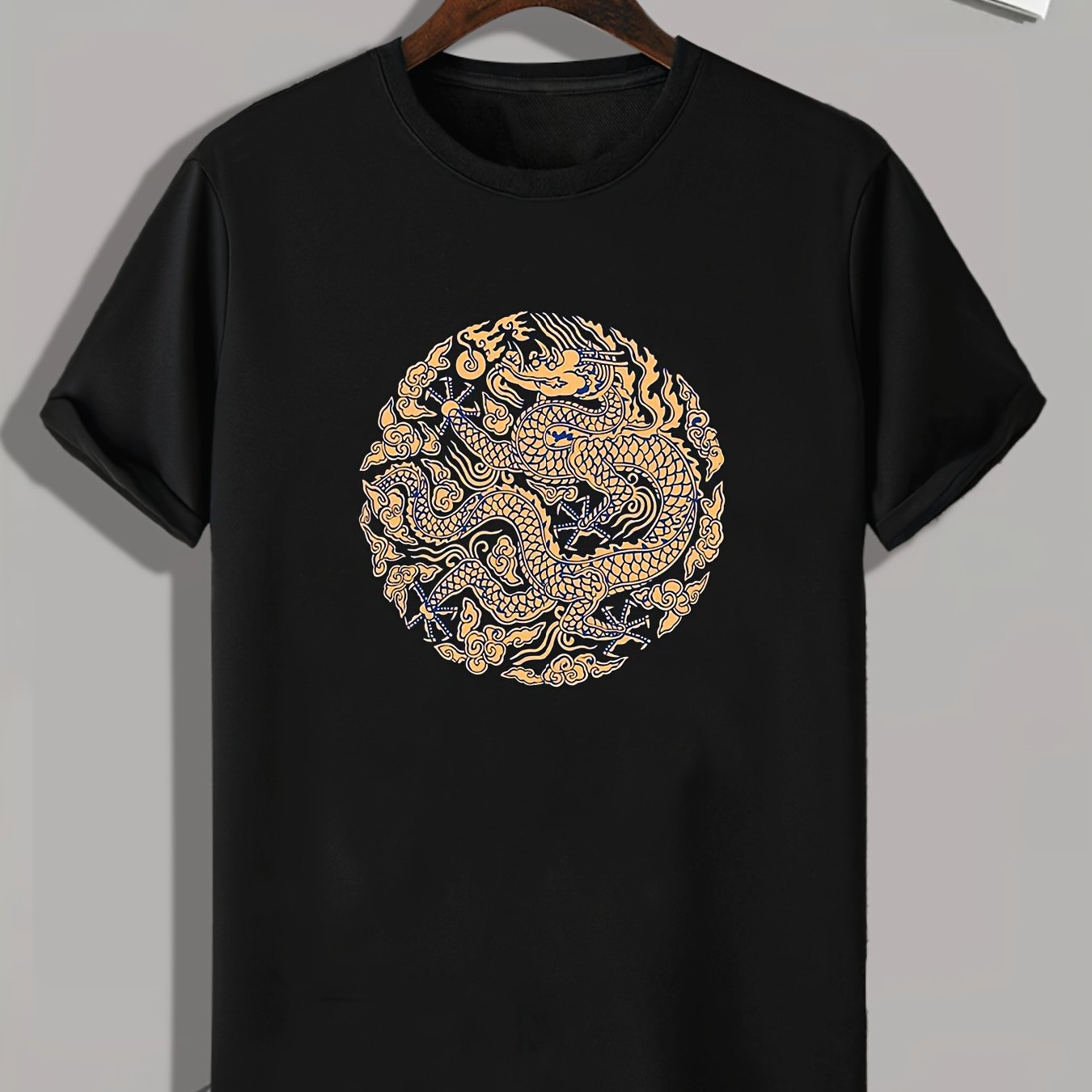 Dragon Totem Print Men's Comfy T-shirt for Outdoor Summer