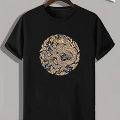 Dragon Totem Print Men's Comfy T-shirt for Outdoor Summer