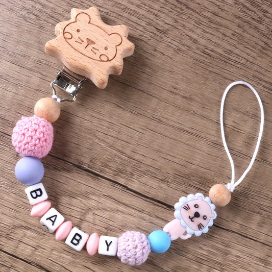 Lion Pacifier Chain Wood Clip Teether Holder