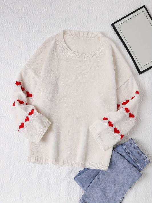  Heart Print Sweater Women's Long Sleeve Jumper